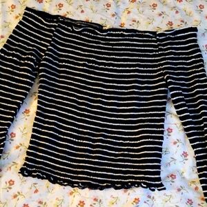 Off the shoulders black and white shirt!
